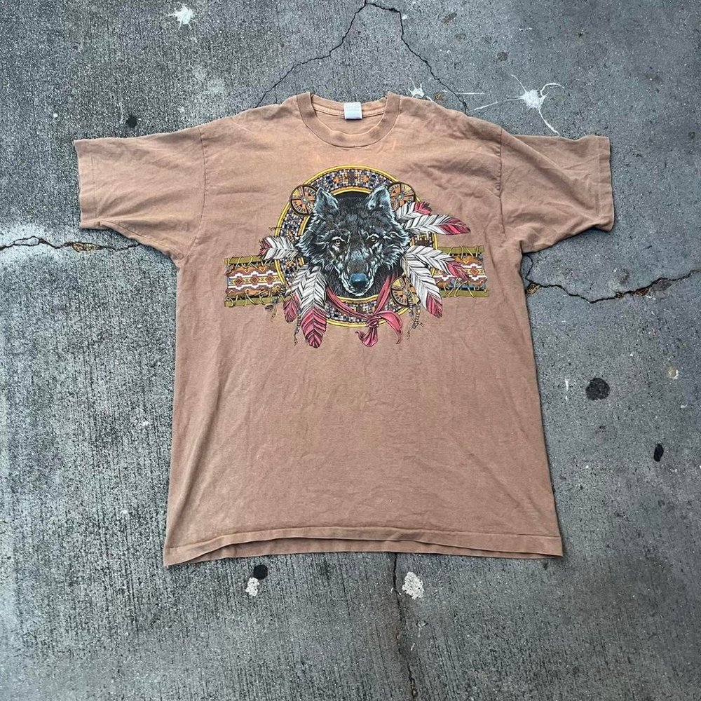 Vintage 90s Wolf Native American Type Shirt
